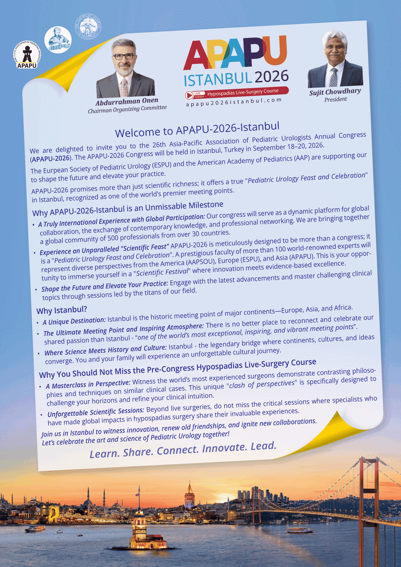 Welcome to APAPU-2026-Istanbul — 26th Asia-Pacific Association of Pediatric Urologists Annual Congress, 18–20 September 2026, Novotel Hotel, Zeytinburnu, Istanbul, Türkiye