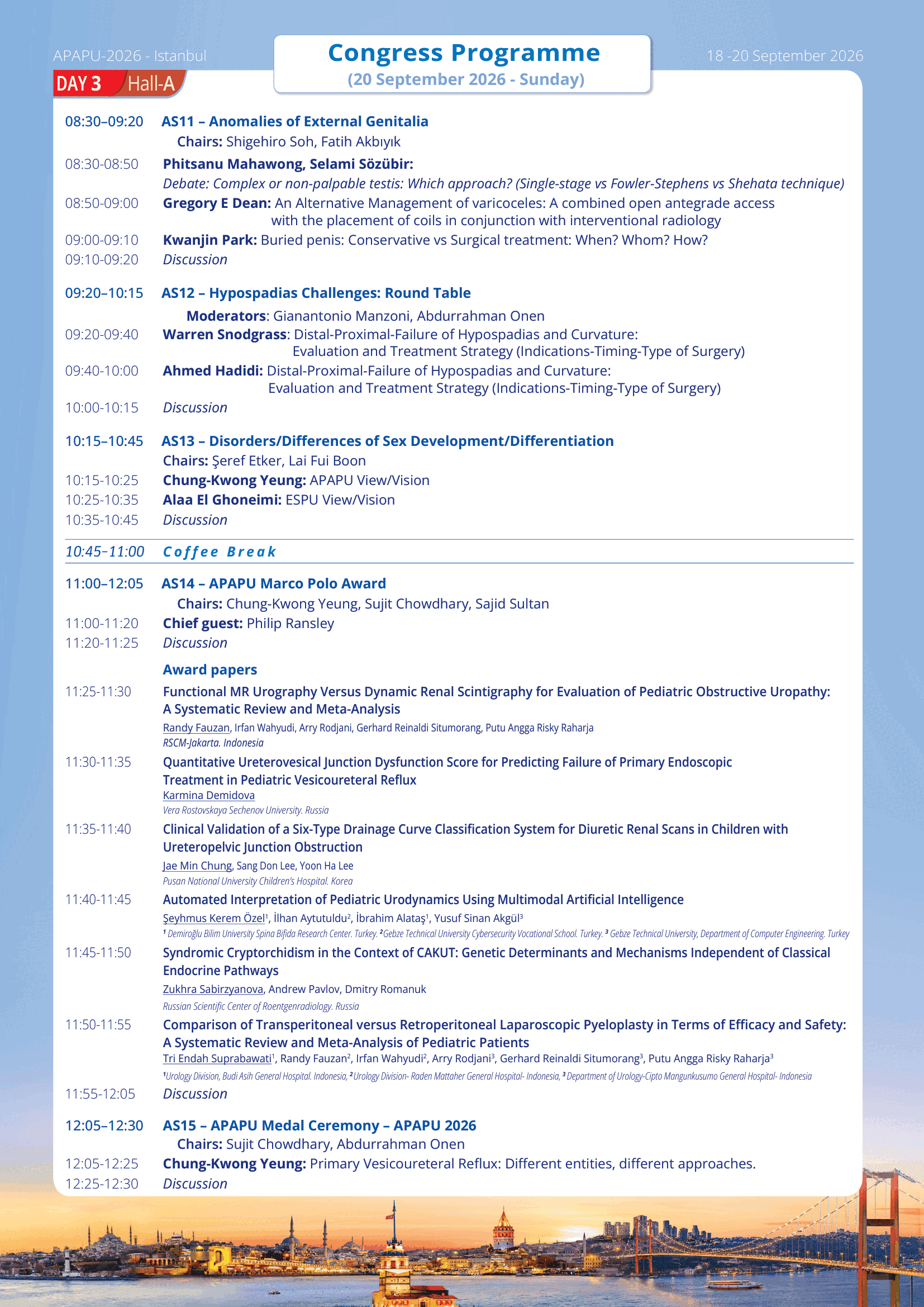 APAPU 2026 Scientific Program - Day 3 - Hall A 1/2