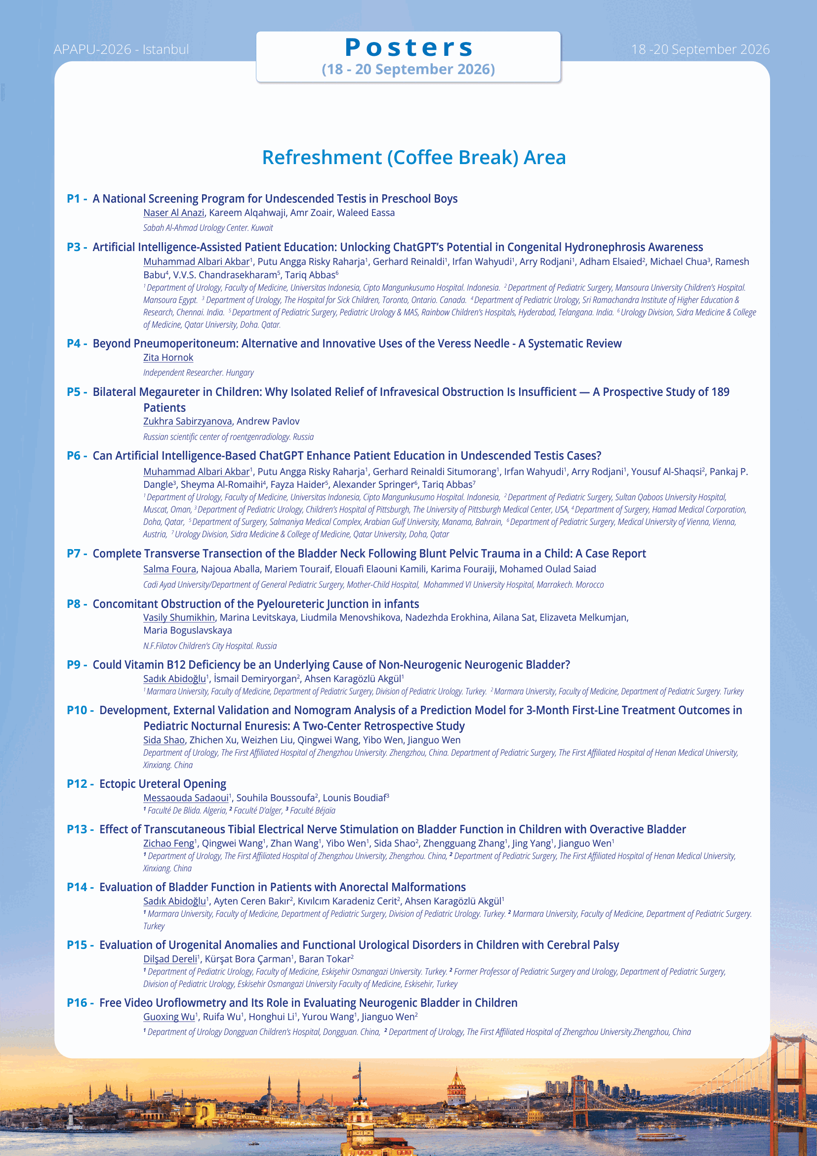 APAPU 2026 - Poster Presentations 1/3